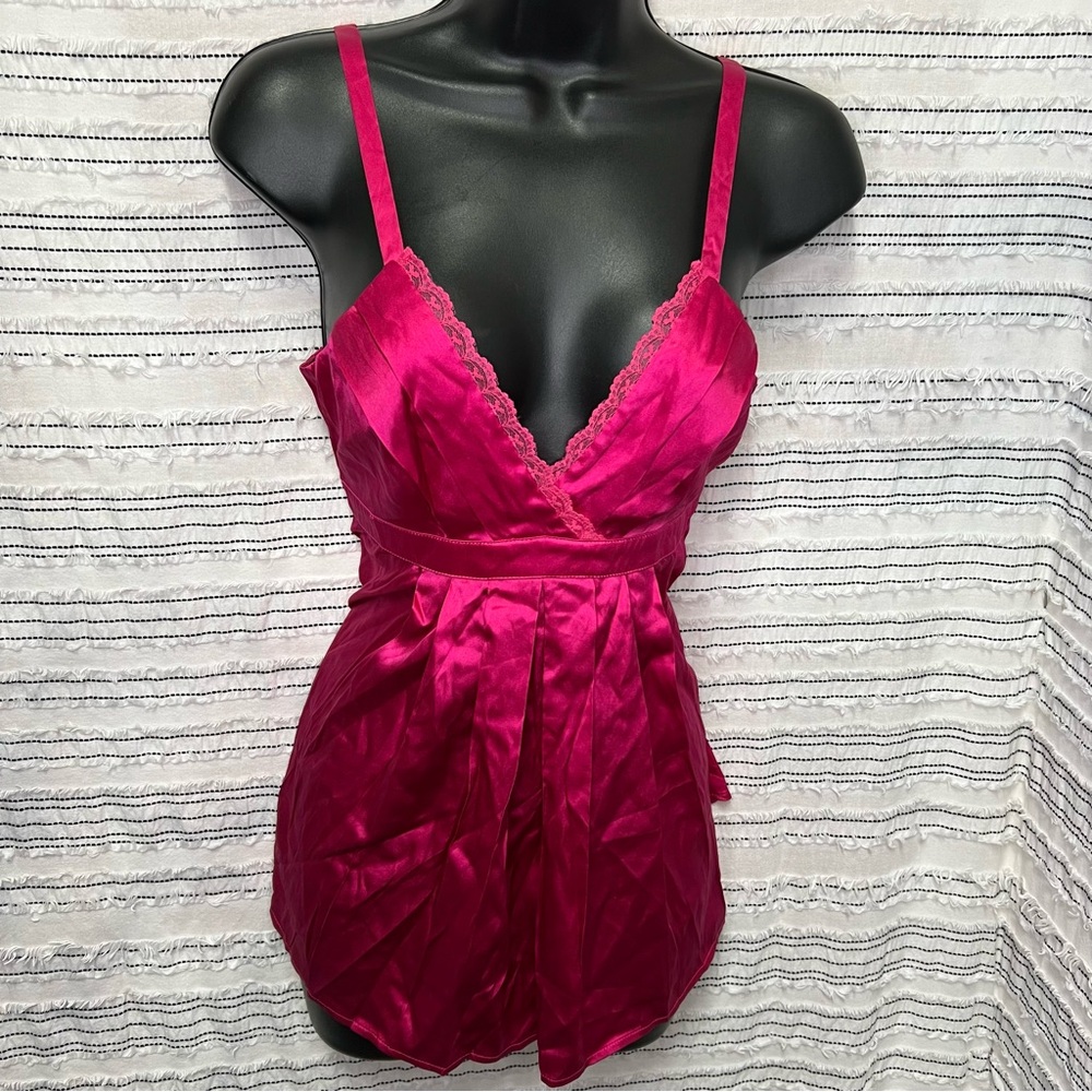 Boston Proper Silk Barbiecore Pink Lace Trim Cami Top Hot Pink Y2K Going Out Top